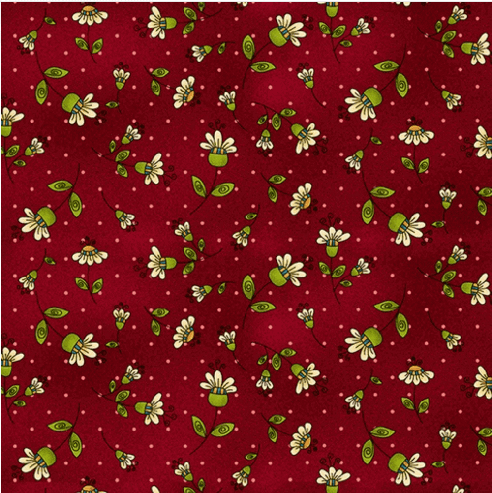 Small Floral Red S'more Fun Quilt Cotton