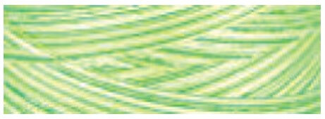 Variegated green cotton thread with a mix of light and dark shades, ideal for quilting and crafting.