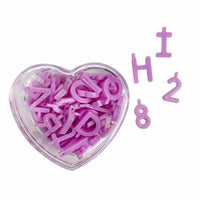 Gypsy Quilter Quilt Block Markers in heart-shaped container featuring letters and numbers in bright misty lilac.