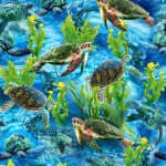 wading turtles seaweed quilt cotton