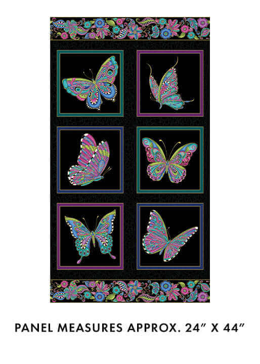 Alluring Butterflies Panel Black Cotton