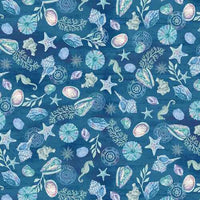 Shells and Seahorses - Dark Blue Quilt Cotton