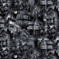 Black Wicked Haunted Houses quilt cotton