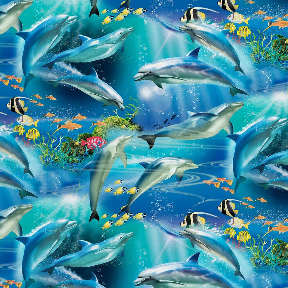 Fantastic Creatures Swimming with Dolphins - Digital Print Panel