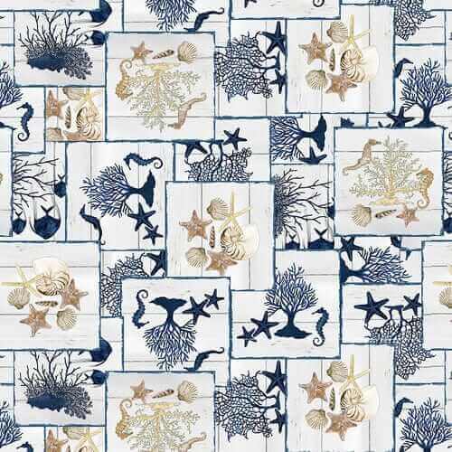 Sea Life Patch Ivory Seaside Serenity Quilt Cotton