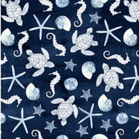 Navy Mixed Sea Life Seaside Serenity Quilt Cotton
