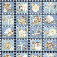 Med. Blue Sea Life Squares Seaside Serenity Quilt Cotton